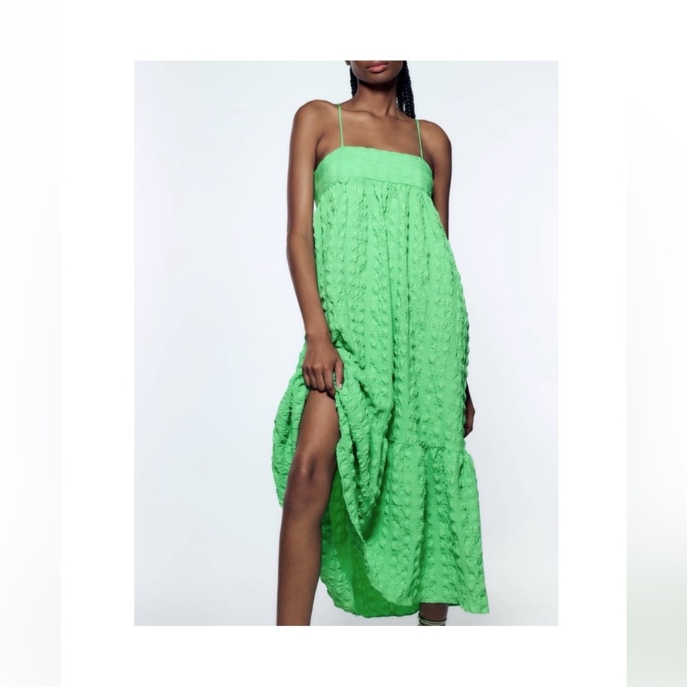 Zara Green Textured Midi Dress